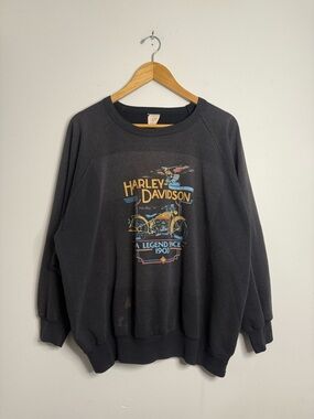 80s Harley-Davidson Men's Black Graphic Pullover Sweatshirt